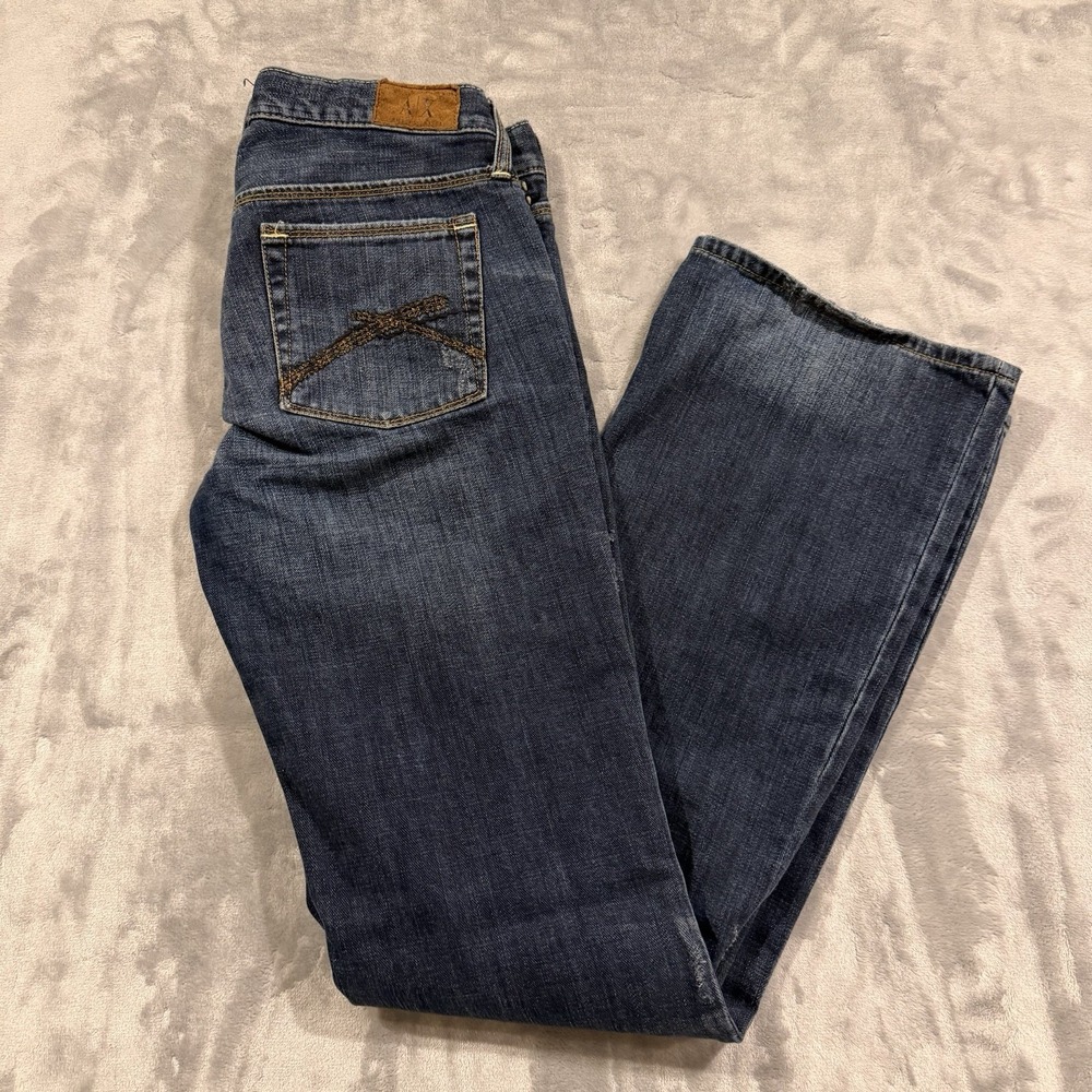 Armani Exchange Women's Jeans Size 6 Long Bootcut Flare Distressed Blue Denim